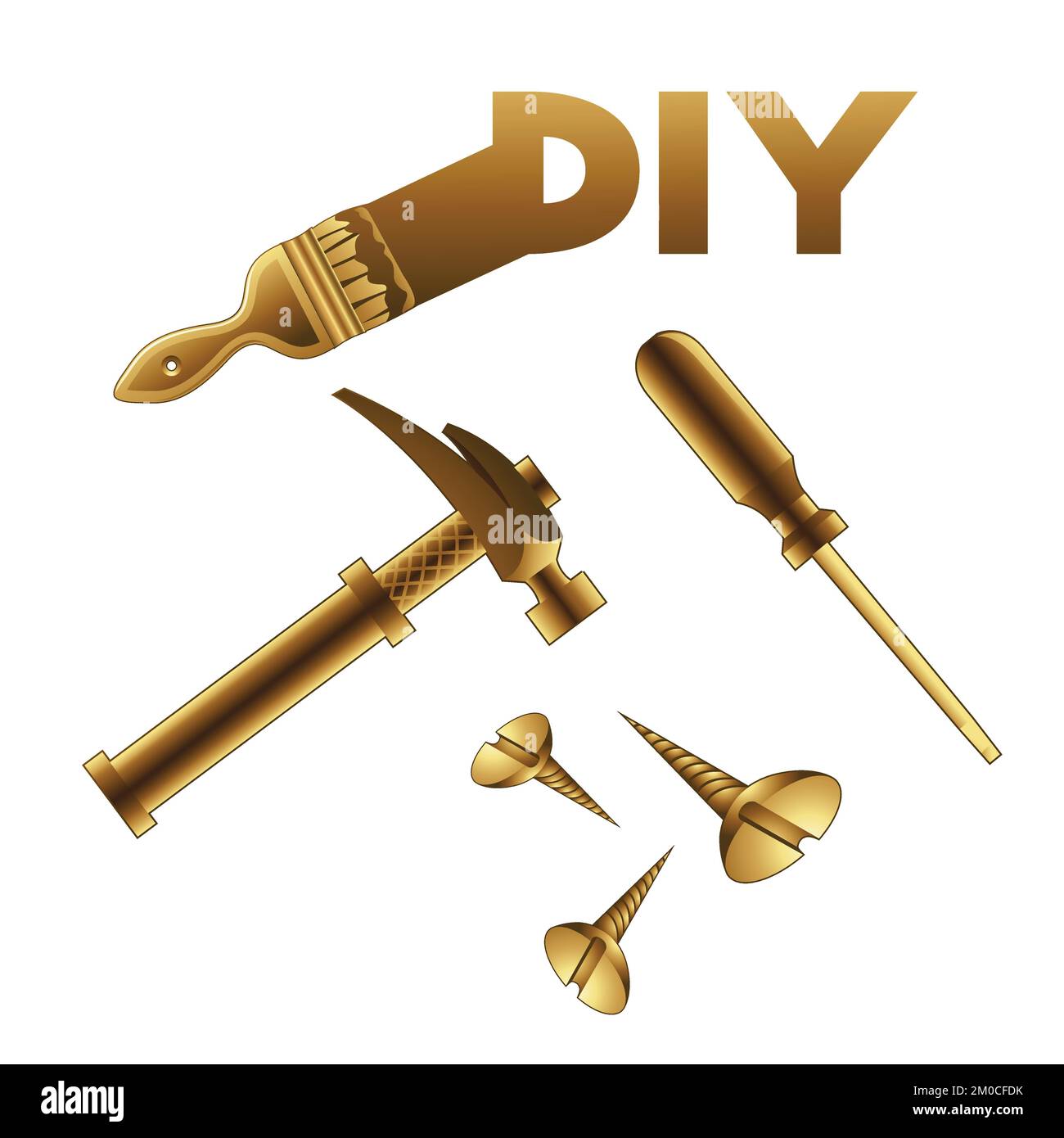 Golden Briy Tools sur fond blanc Image Vectorielle Stock - Alamy