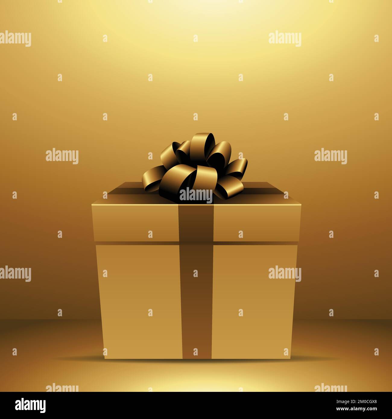 Boîte cadeau dorée sur fond doré Illustration de Vecteur