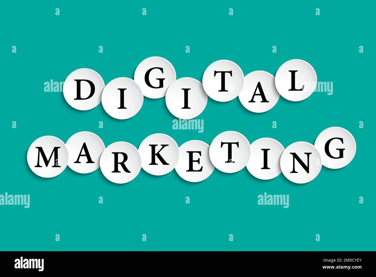 Inscription marketing numérique composée de roues en papier avec ombre, marketing numérique, publicité sur les médias sociaux, icônes commerciales vectorielles Illustration de Vecteur