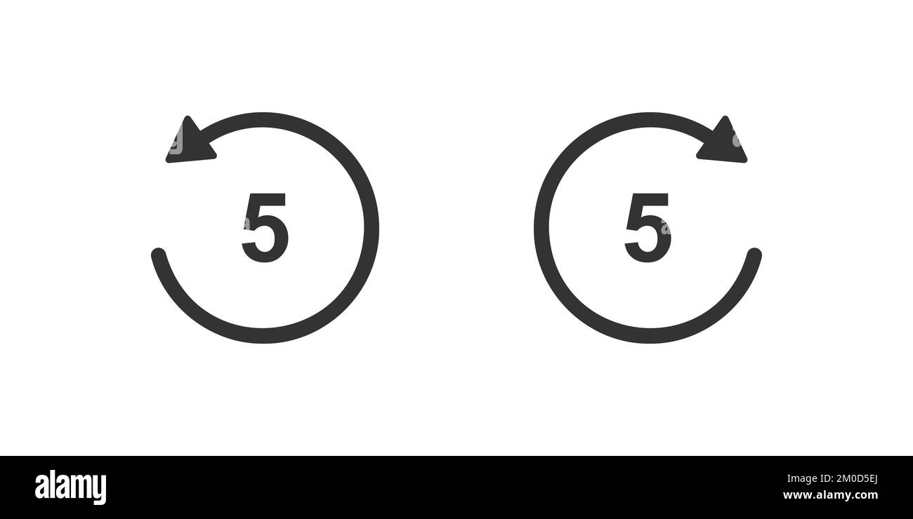 icônes de retour et d'avance rapide de 5 secondes. Arrondir les boutons répéter et Suivant avec des flèches circulaires isolées sur fond blanc. Éléments de lecture du lecteur audio ou vidéo. Illustration graphique vectorielle Illustration de Vecteur