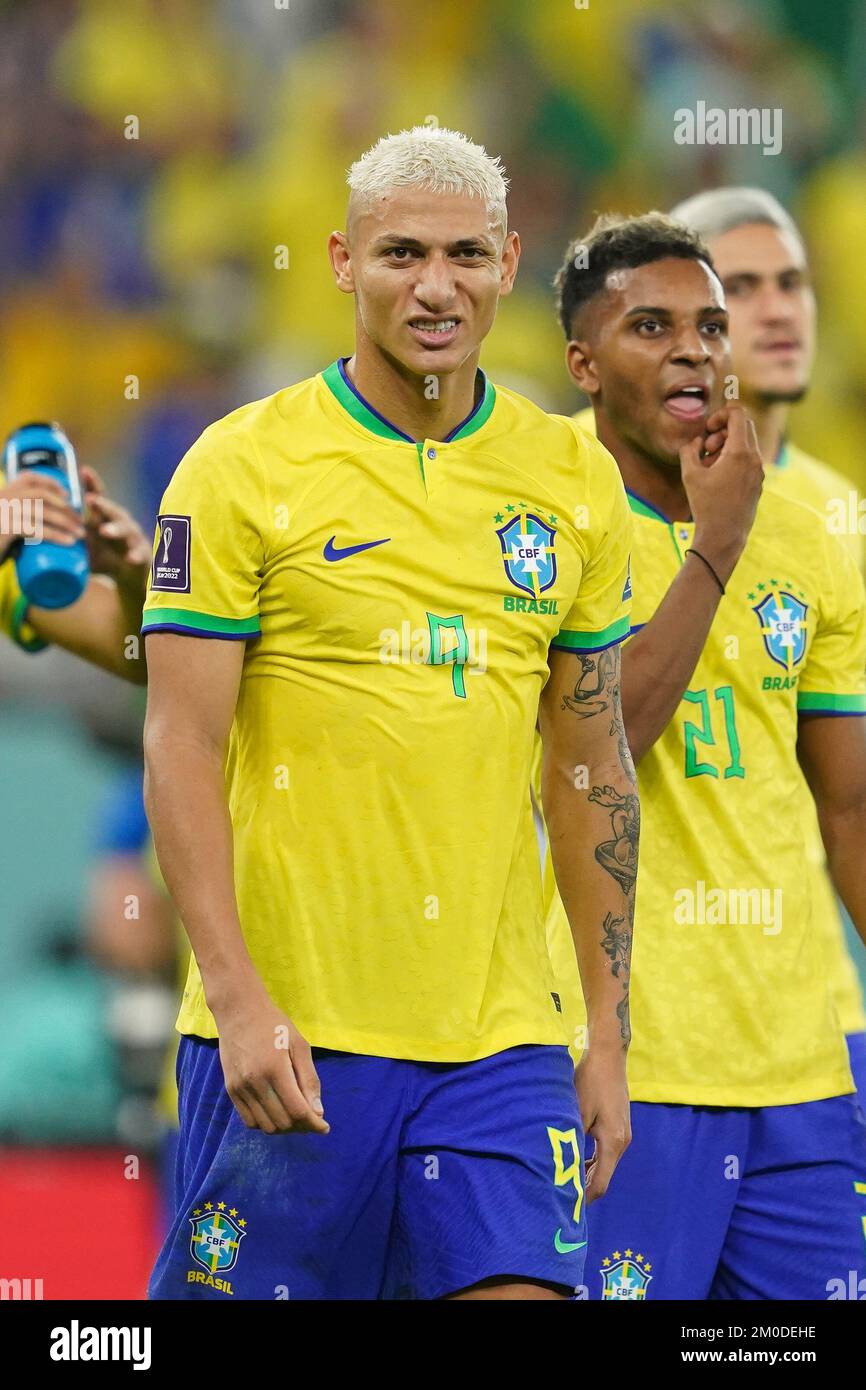 DOHA, QATAR - DÉCEMBRE 5 : le joueur du Brésil Richarlison réagit lors de la coupe du monde de la FIFA, Qatar 2022 Round of 16 match entre le Brésil et la Corée du Sud au Stade 974 sur 5 décembre 2022 à Doha, Qatar. (Photo de Florencia Tan Jun/PxImages) Banque D'Images