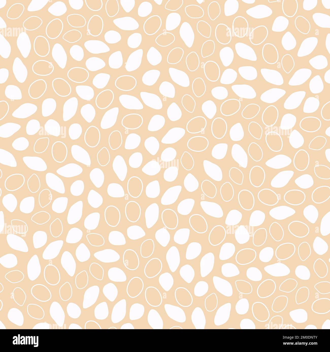 Concept riz sans couture pour le fond et l'emballage. Ovales et contours blancs sur fond beige. Cellules organiques. Banque D'Images