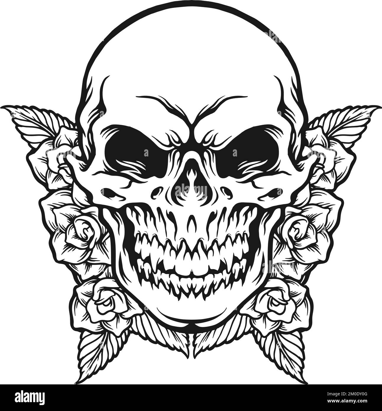 Sugar Skull avec fleurs Silhouette illustrations vectorielles pour votre logo de travail, t-shirt de marchandise, autocollants et dessins d'étiquettes, affiche, cartes de vœux Illustration de Vecteur