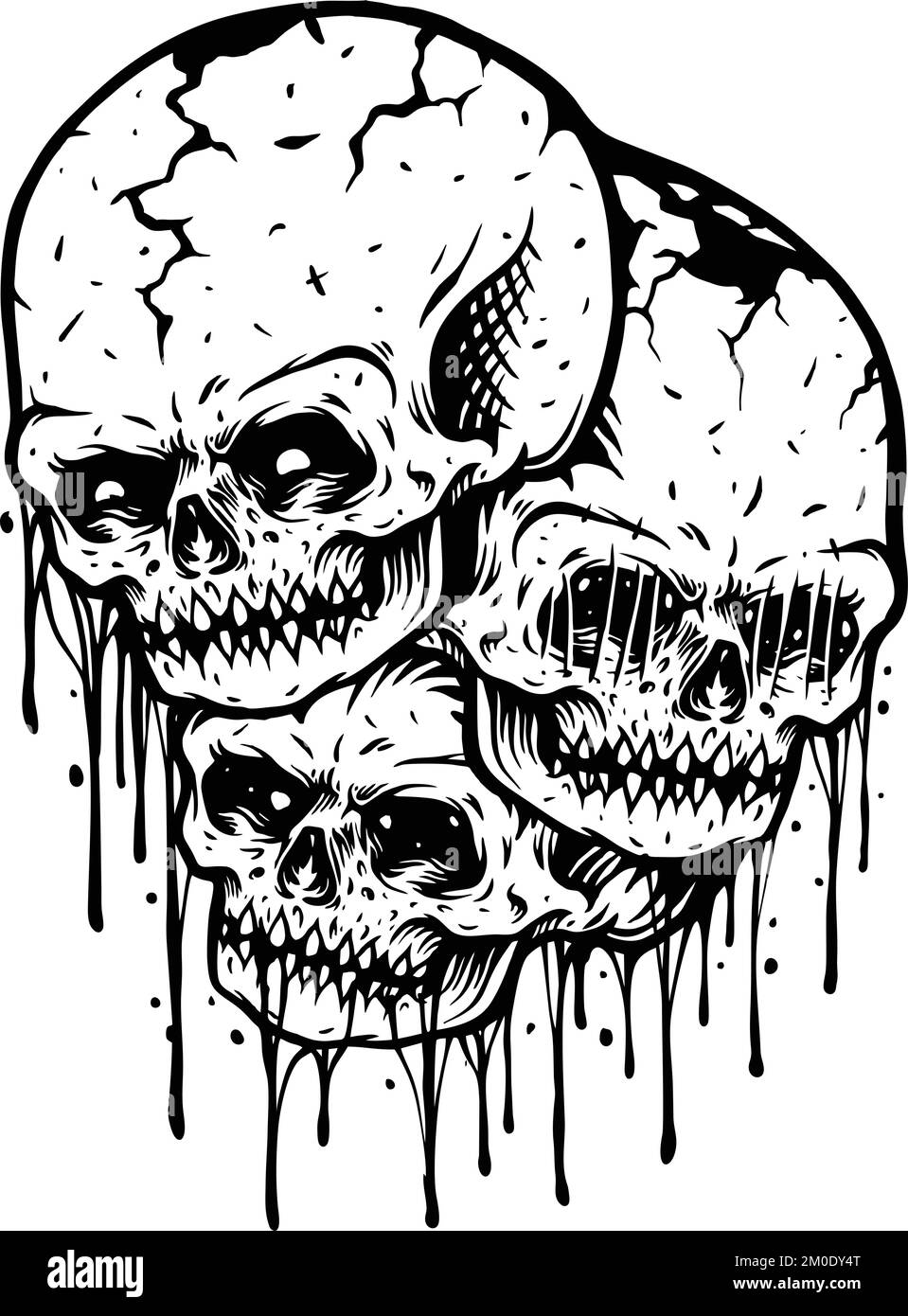 Trois illustrations vectorielles zombie Skull Silhouette pour votre logo de travail, t-shirt de marchandise, autocollants et dessins d'étiquettes, affiche, cartes de vœux Illustration de Vecteur