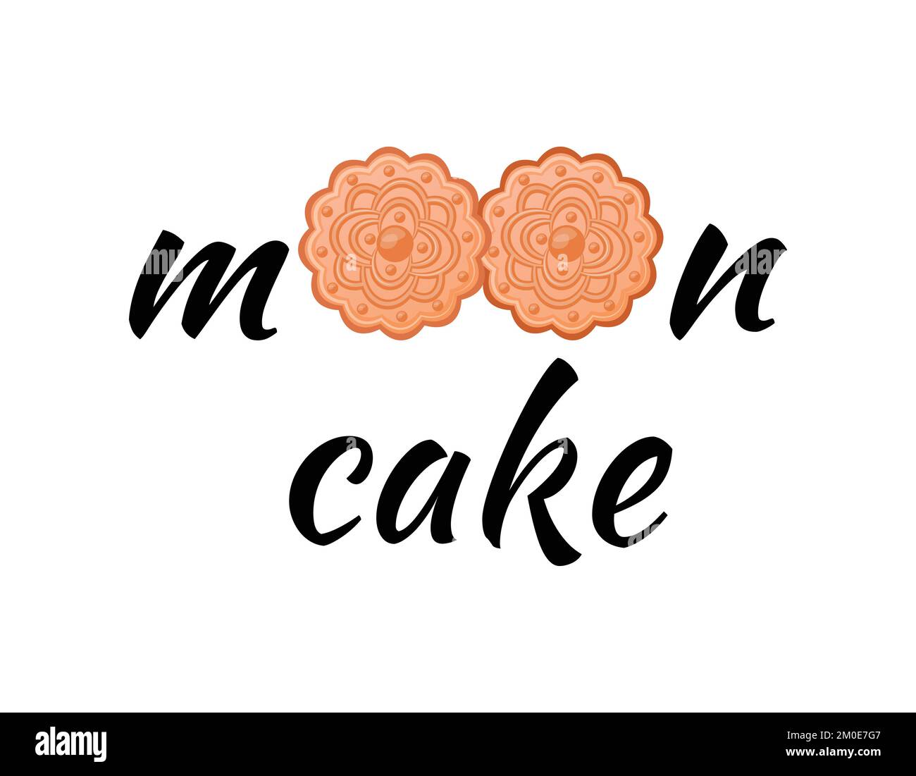 Mot Mooncake. Illustration vectorielle du dessert traditionnel en Asie de l'est. Gâteaux de lune chinois et texte isolé. Design plat créatif sur fond blanc Illustration de Vecteur