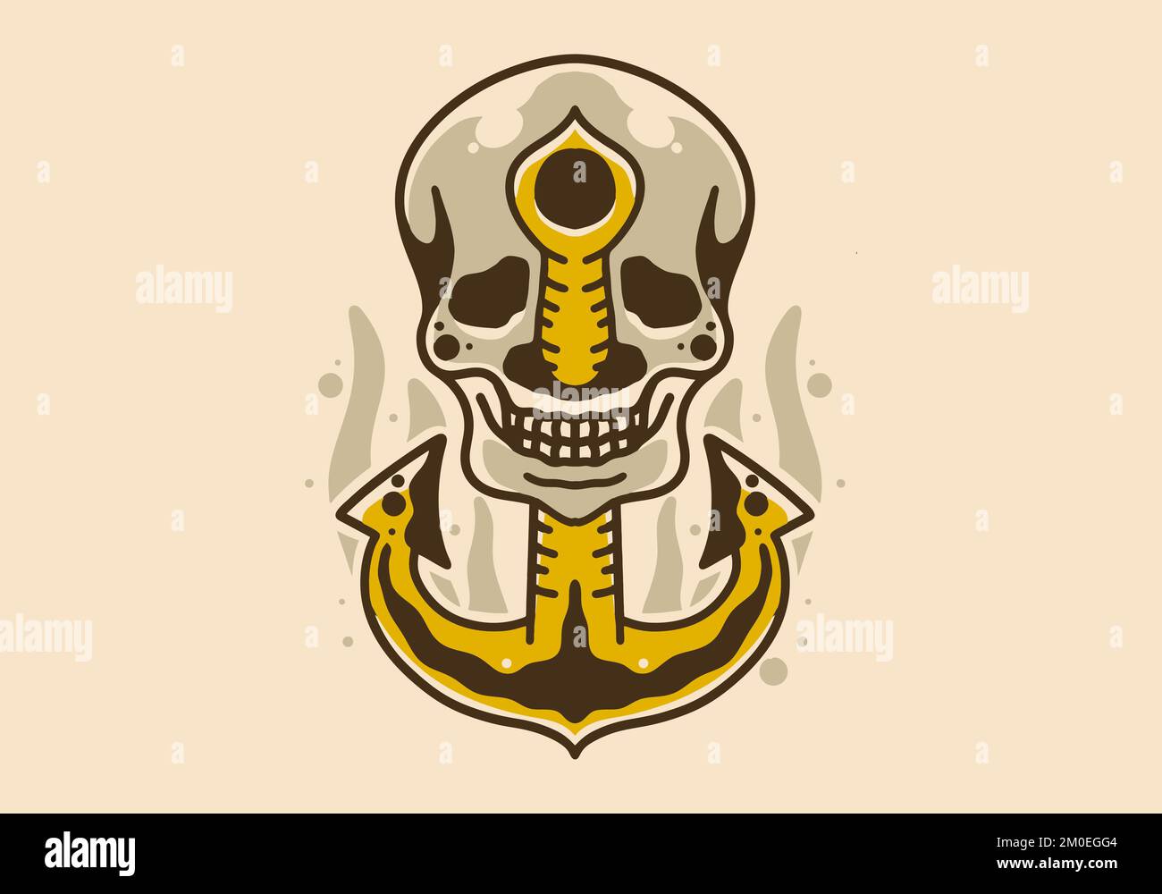 Illustration d'art vintage représentant une ancre collée dans le crâne Illustration de Vecteur