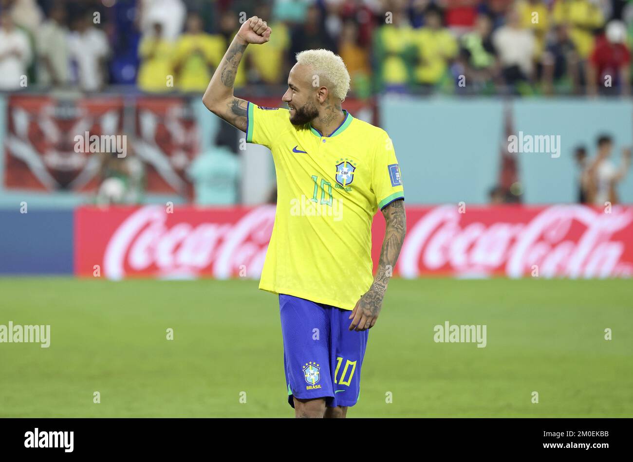 Neymar Jr du Brésil célèbre la victoire à la suite de la coupe du monde de la FIFA 2022, Round of 16 match de football entre le Brésil et la République de Corée sur 5 décembre 2022 au stade 974 à Doha, Qatar - photo: Jean Catuffe/DPPI/LiveMedia Banque D'Images