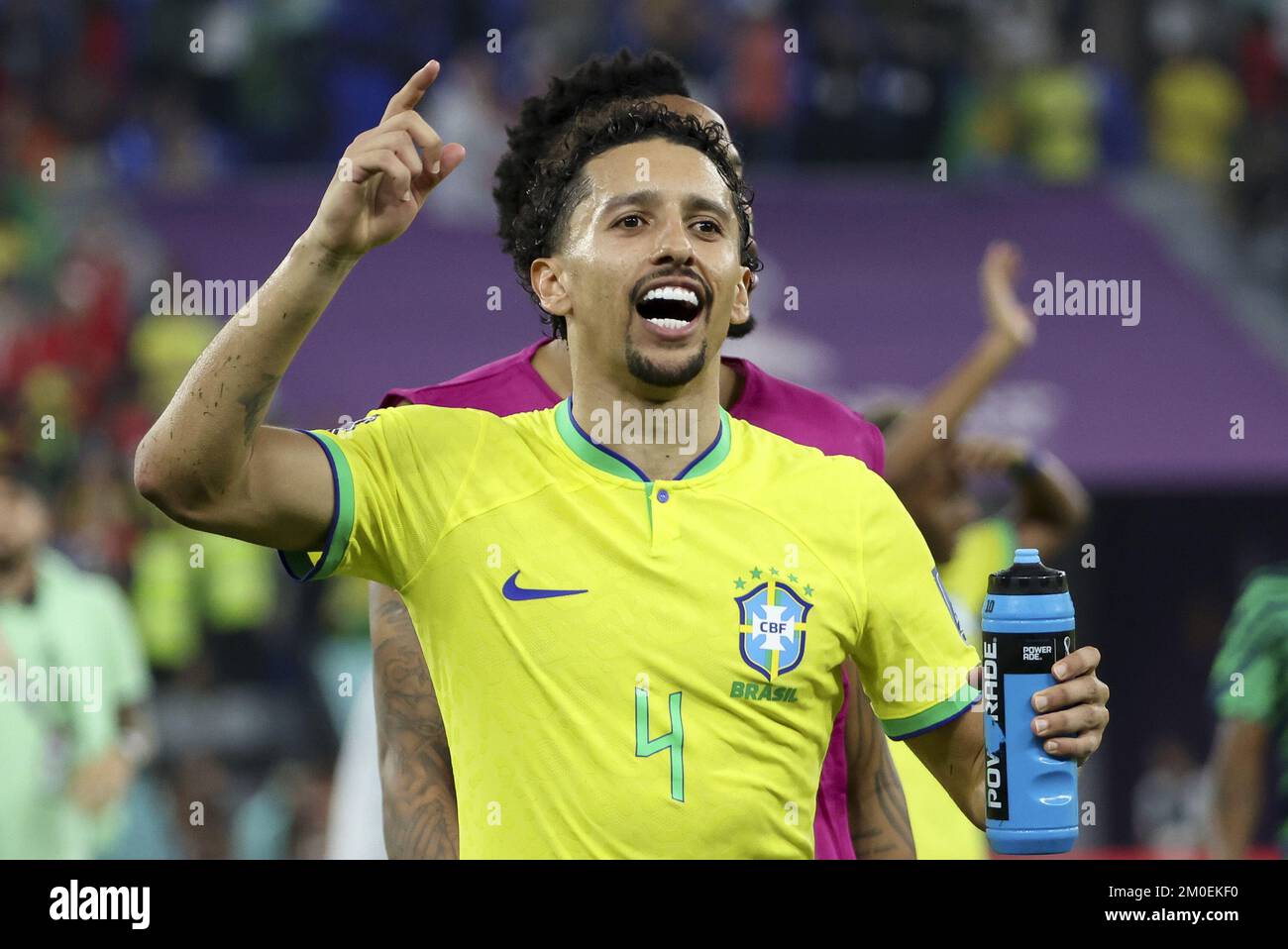 Marquinhos du Brésil célèbre la victoire à la suite de la coupe du monde de la FIFA 2022, Round of 16 match de football entre le Brésil et la République de Corée sur 5 décembre 2022 au stade 974 à Doha, Qatar - photo: Jean Catuffe/DPPI/LiveMedia Banque D'Images