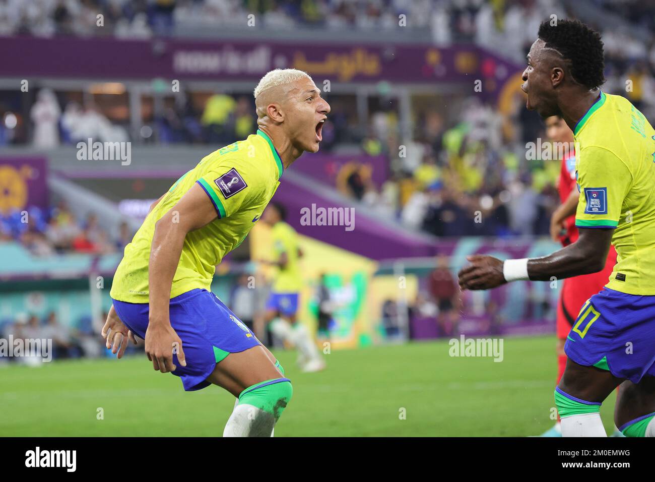 Richarlison du Brésil célèbre lors de la coupe du monde de la FIFA 2022, série de 16 match de football entre le Brésil et la République de Corée sur 5 décembre 2022 au stade 974 à Doha, Qatar - photo: Sebastian El-saqa/DPPI/LiveMedia Banque D'Images