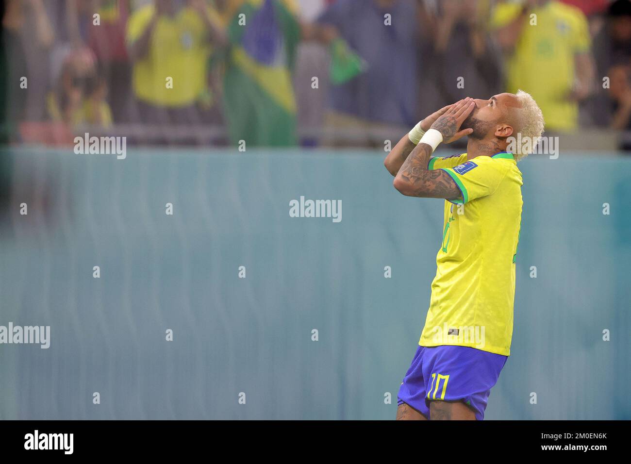 Neymar, du Brésil, célèbre le but 2-0 lors de la coupe du monde de la FIFA 2022, série de 16 match de football entre le Brésil et la République de Corée sur 5 décembre 2022 au stade 974 de Doha, Qatar - photo: Sebastian El-saqqa/DPPI/LiveMedia Banque D'Images