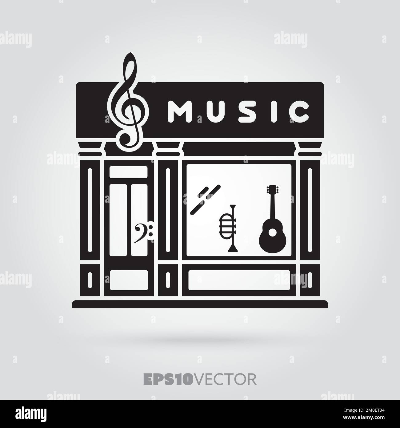 Musique, instruments de stockage de glyphe icône. Symbole de la boutique de musique mignonne. Bâtiment vectoriel EPS 10 noir Uni. Illustration de Vecteur