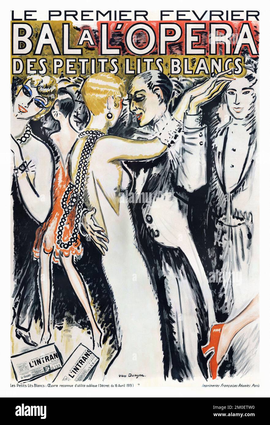 Bal a l'opéra des petits blancs par Kees van Dongen (nom complet Cornelis Theodorus Marie van Dongen (1877 - 1968). Affiche publiée en 1927 en France. Banque D'Images