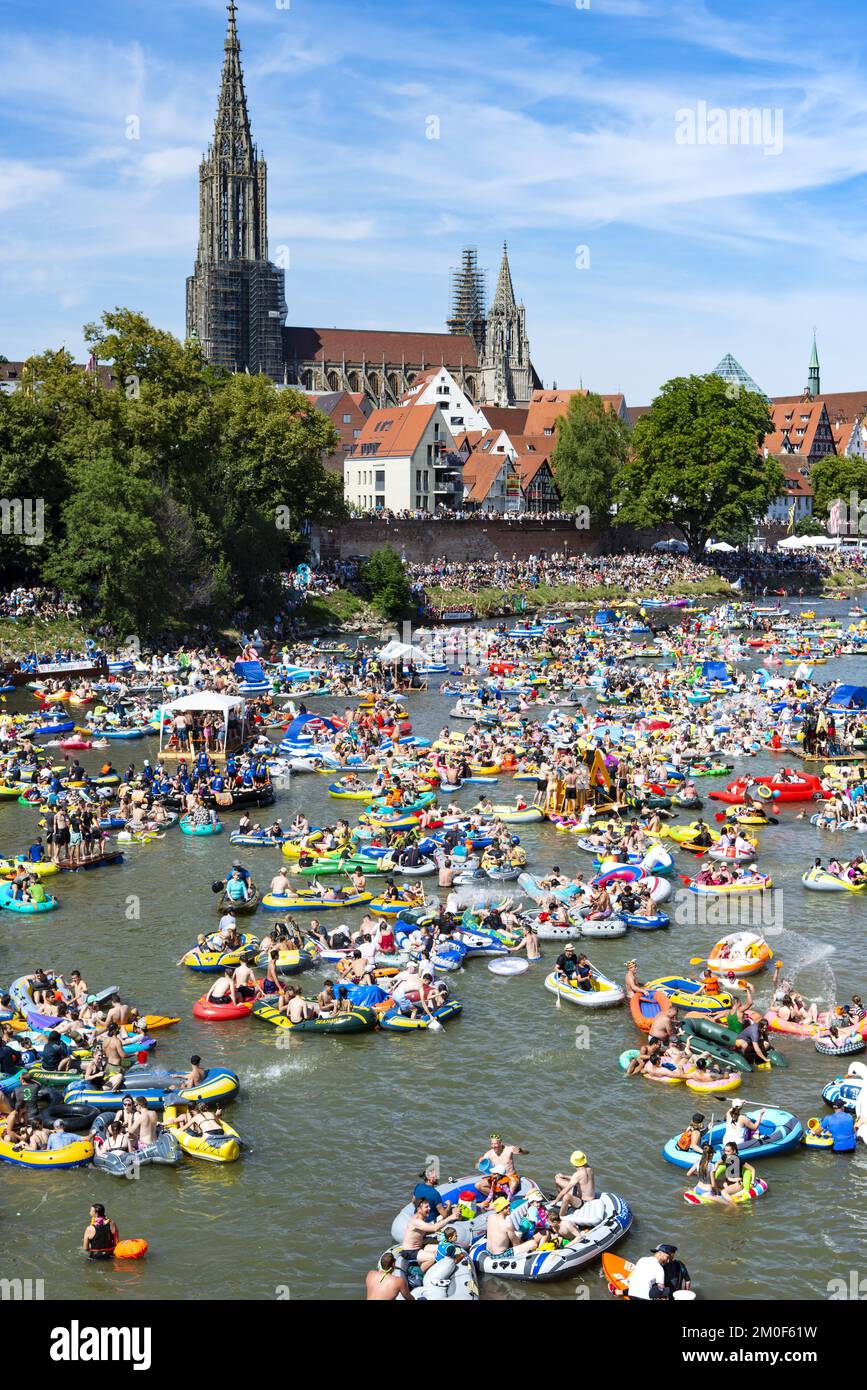 Schwörmontag, 'Nabada', Une fête traditionnelle d'Ulm, Danube, Ulm, Bade-Wurtemberg, Allemagne, Europe Banque D'Images