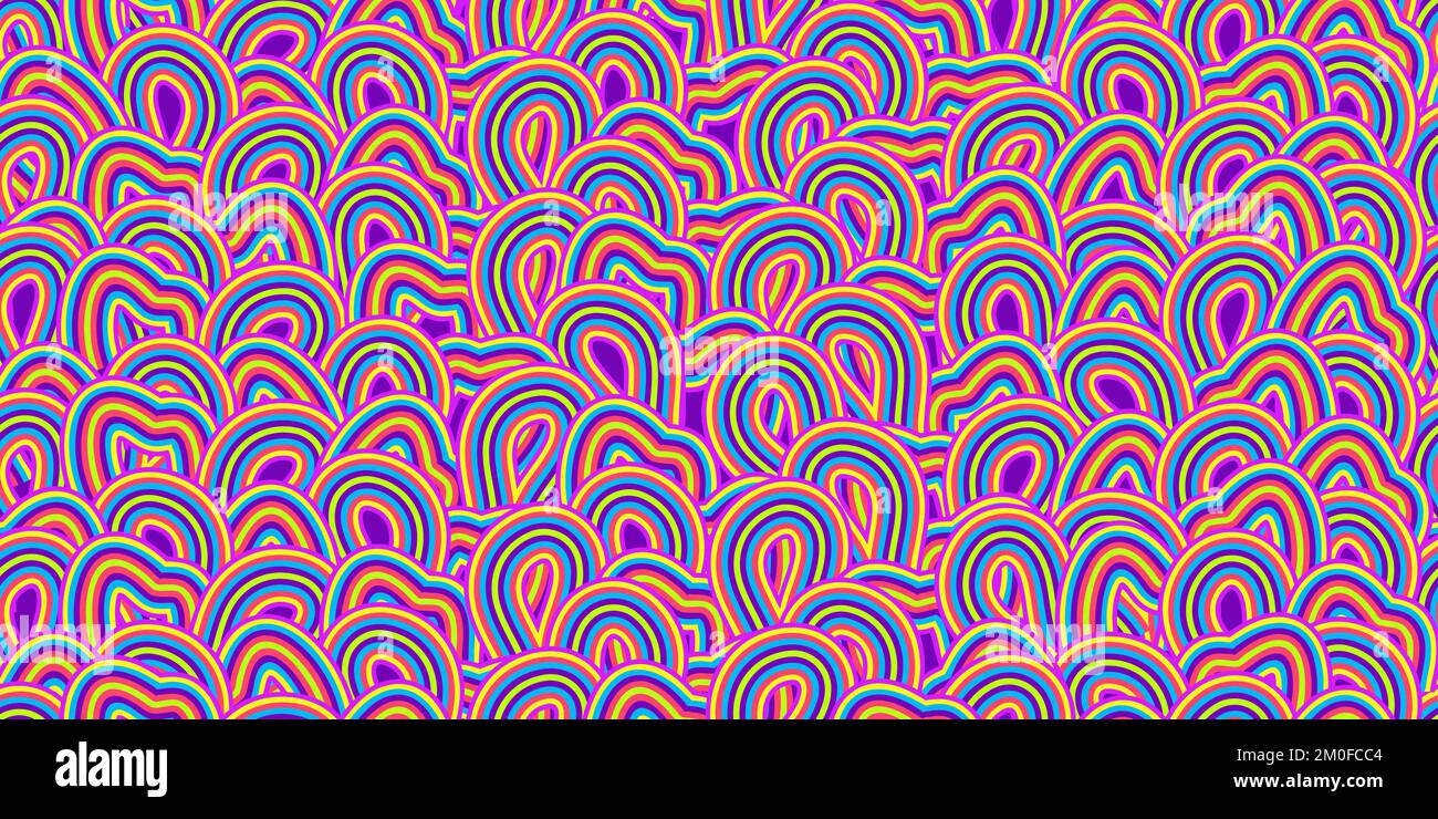 Rose coloré violet psychédélique tourbillon modèle sans couture avec des tourbillons d'hallucination. Illustration vectorielle. Arrière-plan textile trippy 70s. Motif groovy Illustration de Vecteur