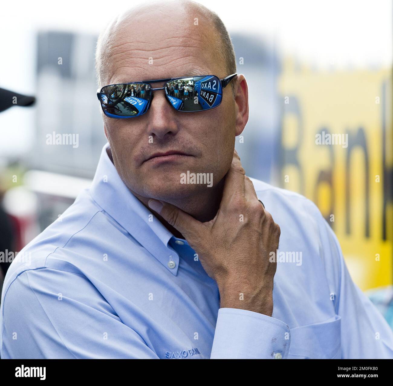 Bjarne Riis, propriétaire et directeur du Team Saxo Bank-Tinkoff Bank, photographié au Tour de France 2012 Banque D'Images