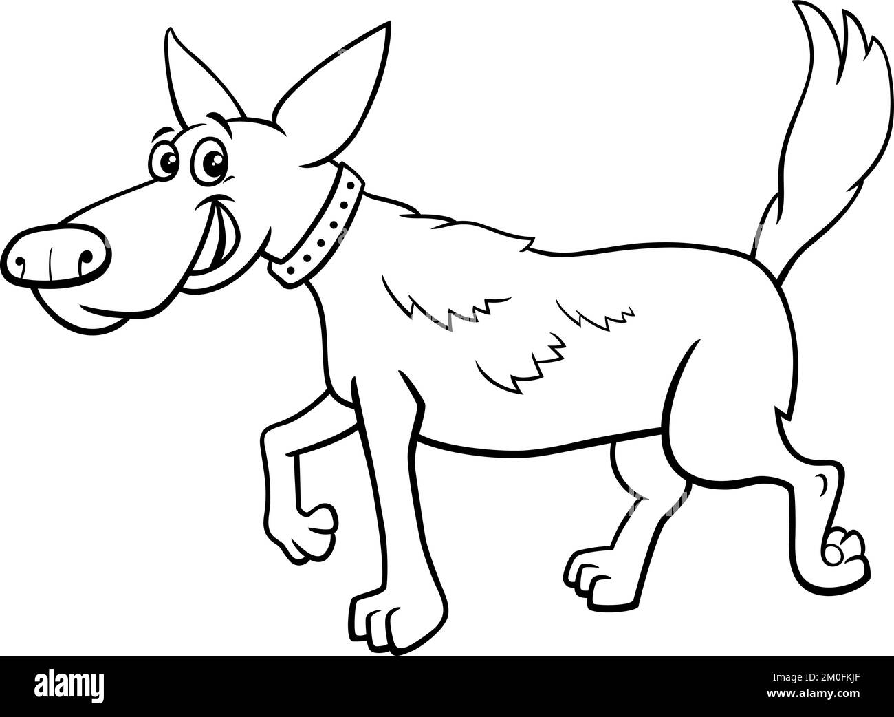 Dessin animé noir et blanc illustration de drôle de chien bande dessinée caractère page de coloriage Illustration de Vecteur