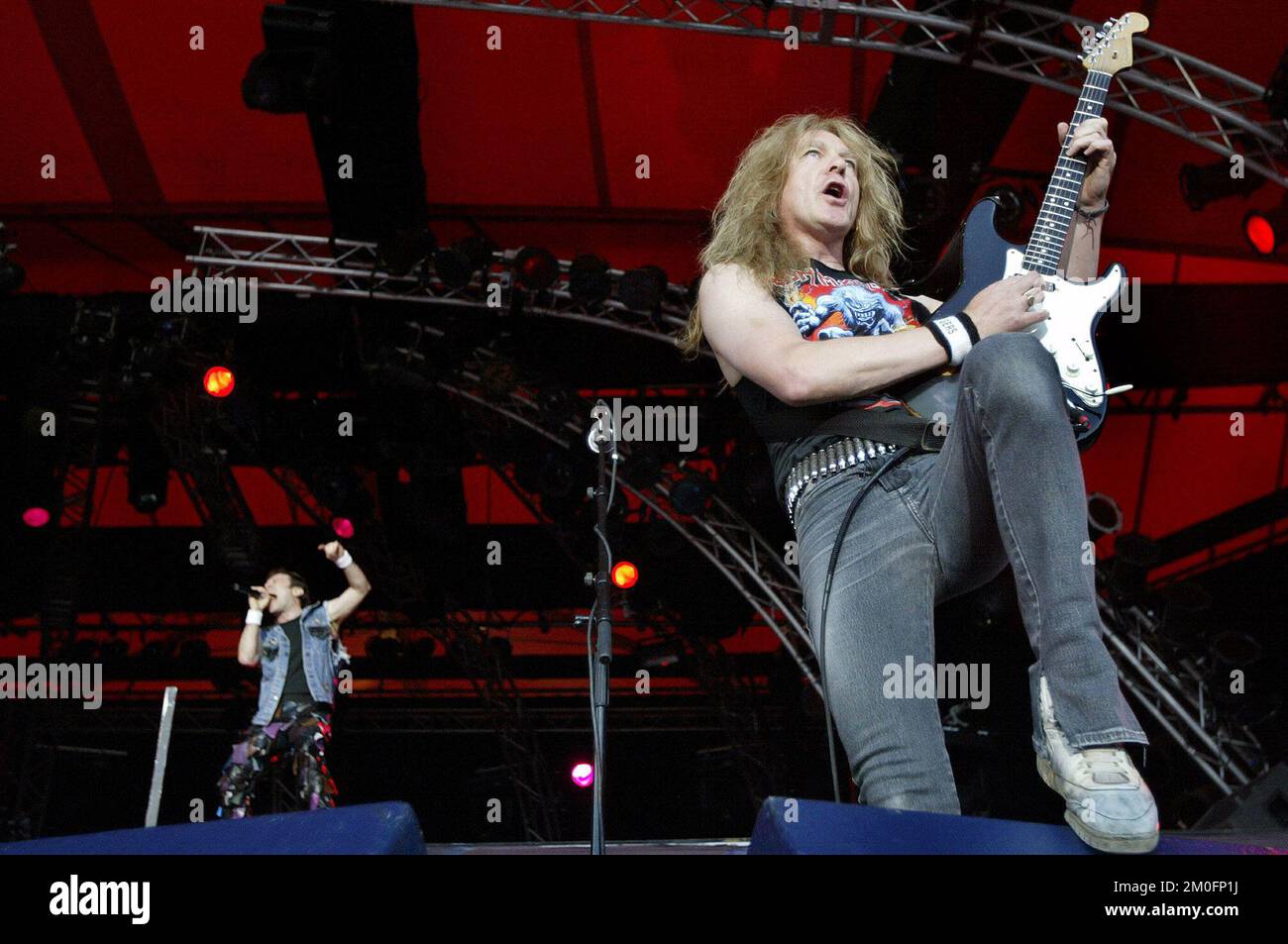Iron Maiden sur scène pendant le festival de Roskilde. Banque D'Images