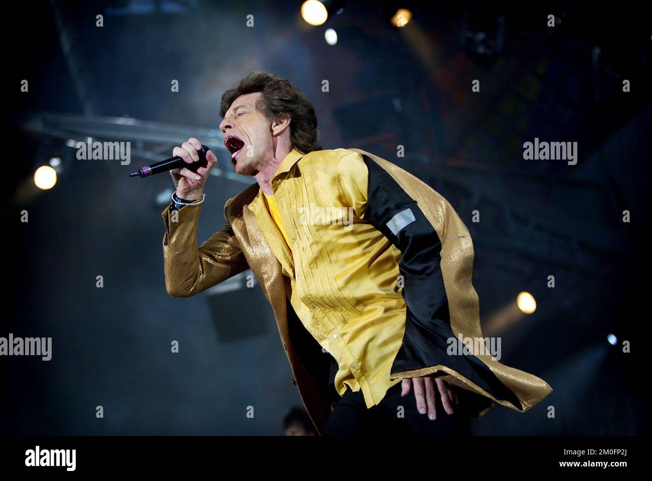 Mick Jagger se produit sur scène lors du concert des Rolling Stones à Copenhague, au Danemark. Banque D'Images