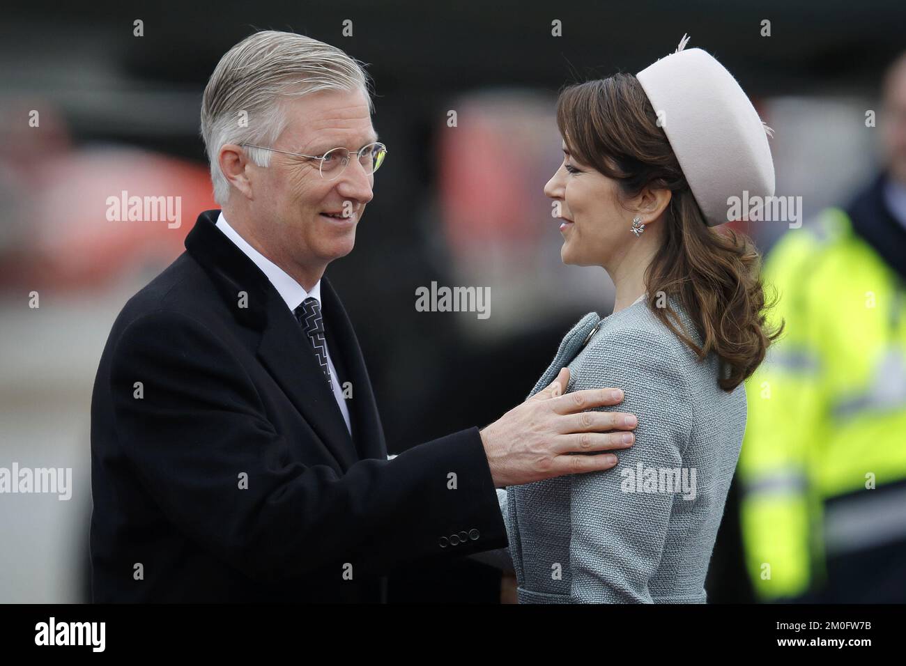 TM le roi Philippe et la reine Mathilde sont arrivés au terminal de Vilhelm Lauritzen à l'aéroport international de Copenhague, où le prince héritier Mary était présent. Banque D'Images