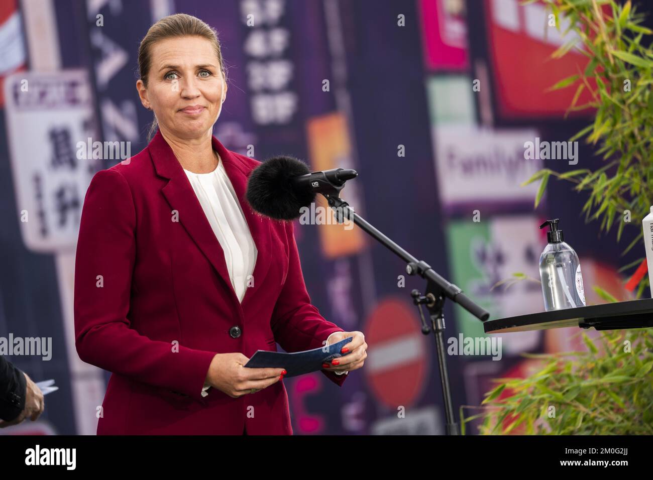 Le Premier ministre Mette Frederiksen s'exprime lors de la fête de bienvenue des athlètes olympiques danois à l'Experimentarium à Hellerup. Le prince héritier Frederik a également assisté à la fête. Lundi, 9 août 2021. (Photo: Martin Sylvest/Ritzau Scanpix) Banque D'Images