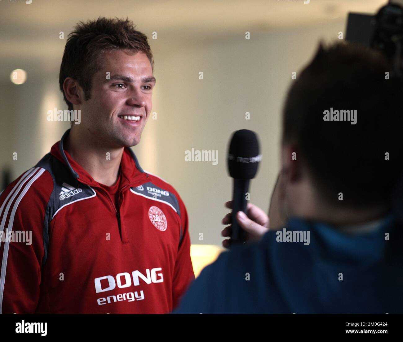 Jim Larsen du Danemark lors d'une conférence de presse. Banque D'Images