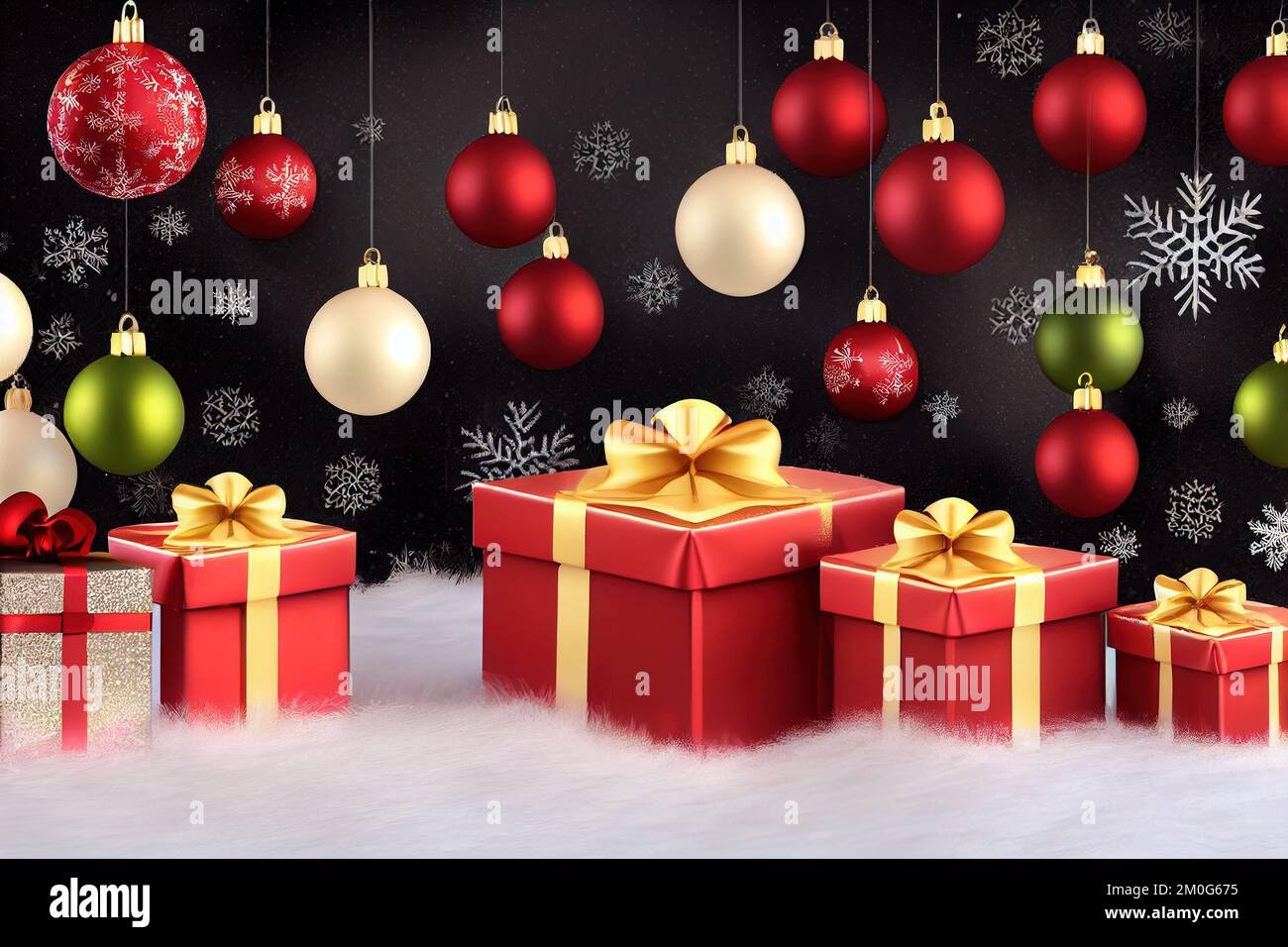De nombreuses boîtes-cadeaux pour le joyeux noël et le nouvel an 2023  célébration spectaculaire avec des ornements décoratifs sur le cadeau à  présenter à la famille et aux amis Photo Stock -