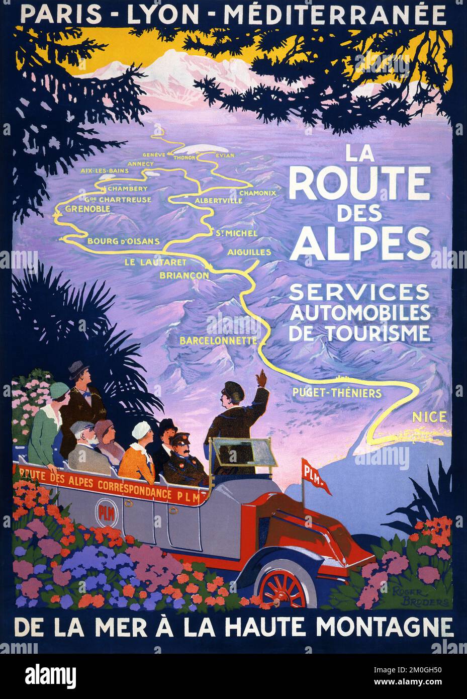 La routes des Alpes par Roger Broders (1883-1953). Affiche publiée en 1920 en France. Banque D'Images