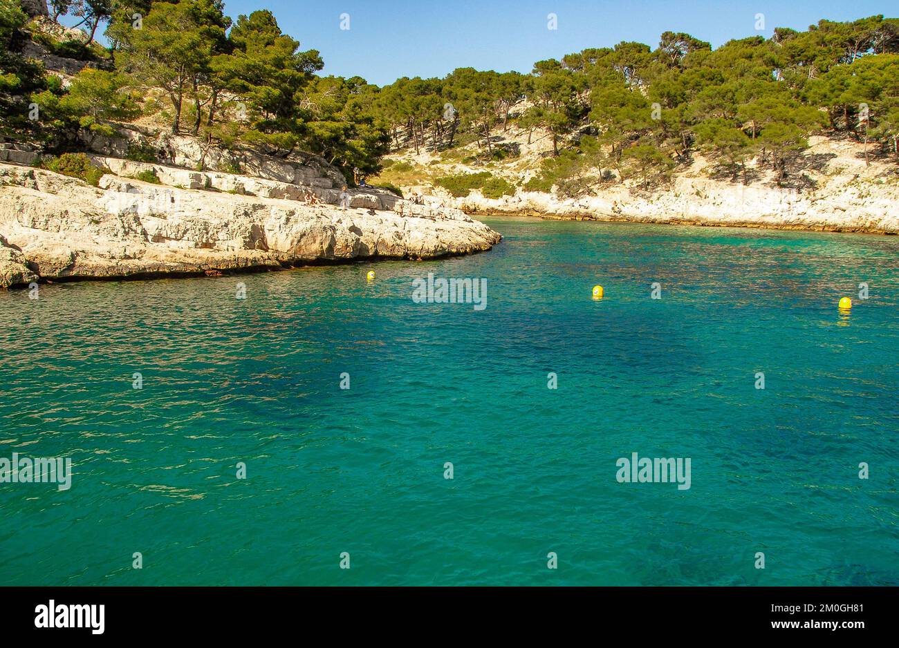 Les criques du Parc National des Calanques sur la rive méditerranéenne de la Provence sont des lieux de baignade populaires Banque D'Images