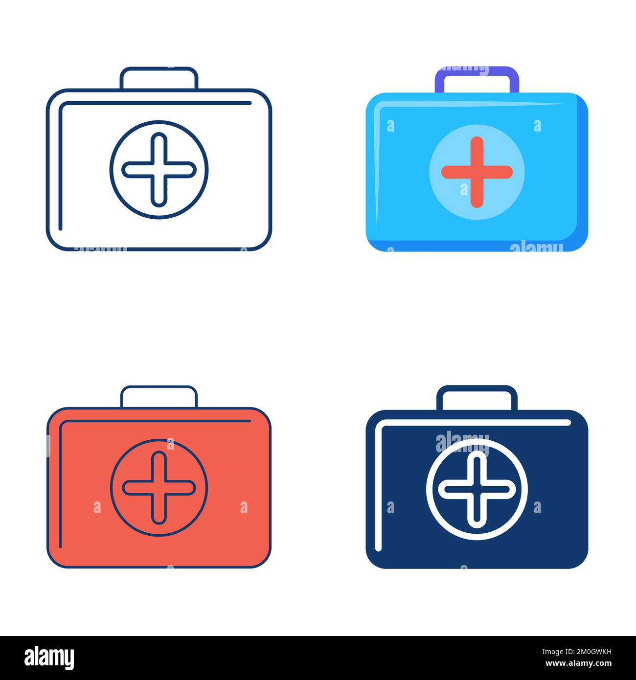 Kit de premiers soins Icon en forme de ligne et plate. Valise médicale avec symbole en croix. Illustration vectorielle Illustration de Vecteur