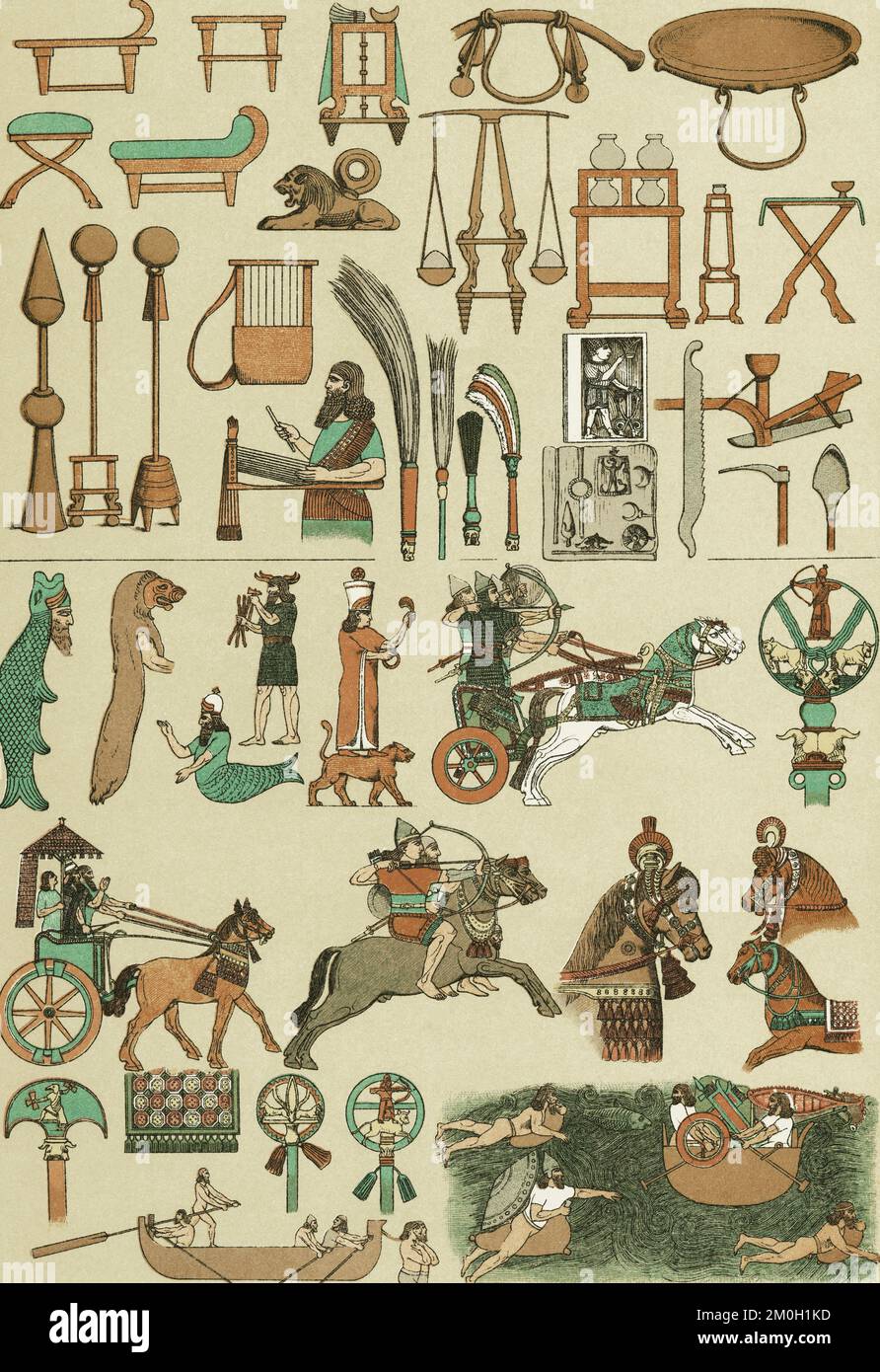 Objets de guerre assyriens. Après un travail de la fin du 19th siècle par Friedrich Hottenroth. Banque D'Images
