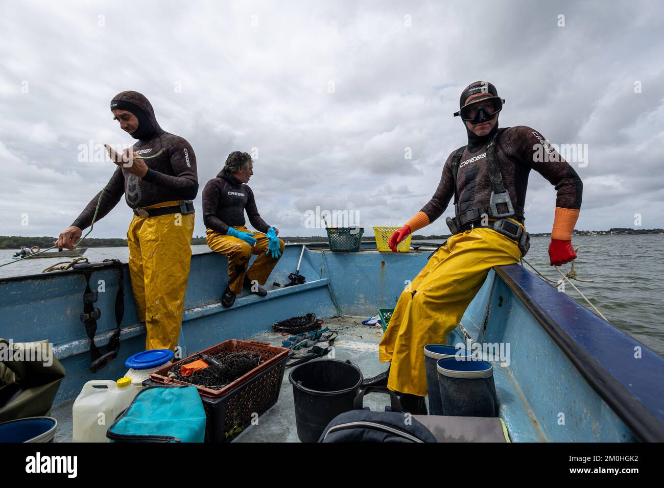 France, Morbihan, Sarzeau, les pêcheurs de la cour équinoxe pendant la pêche à la palourdes dans le golfe du Morbihan Banque D'Images