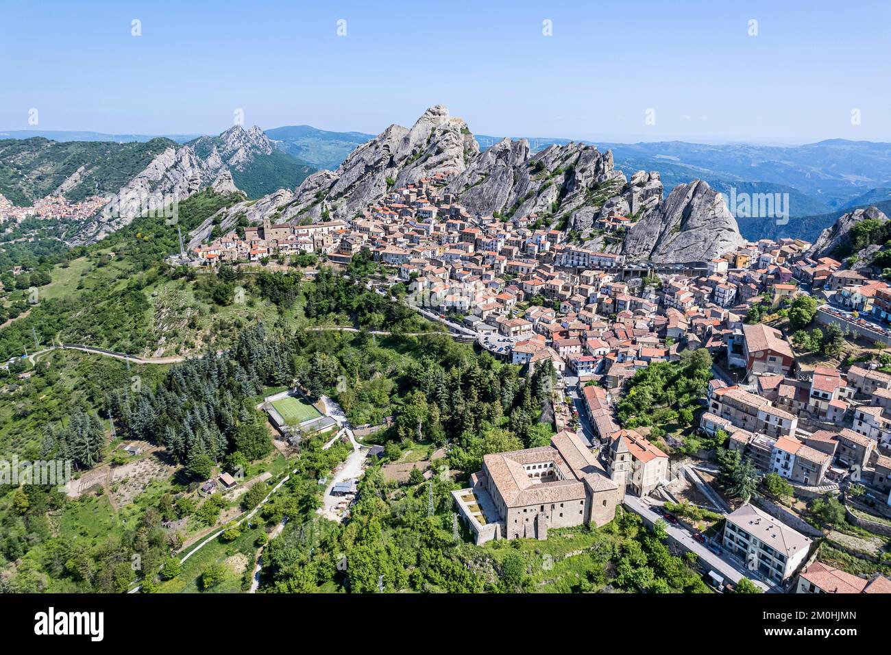 Italie, Basilicate, Pietrapertosa (vue aérienne) Banque D'Images