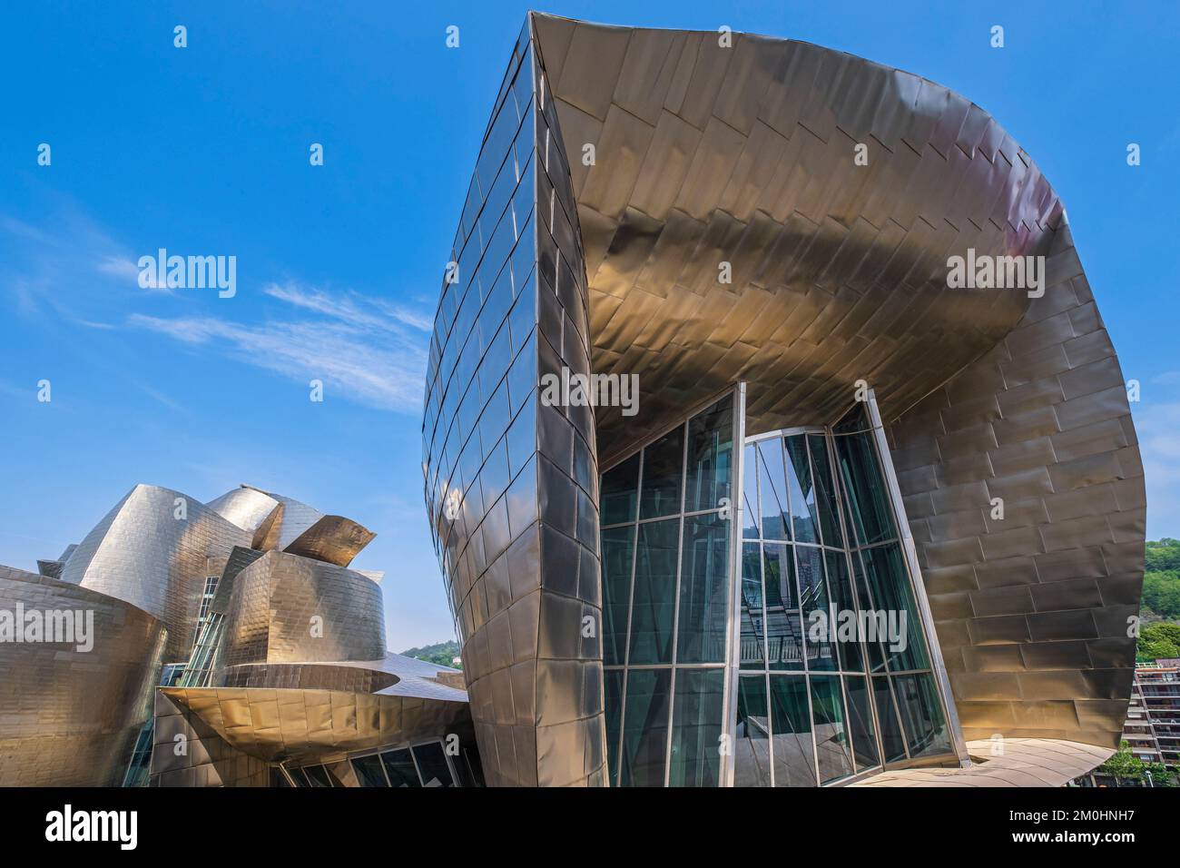 Espagne, province de Gascogne, Bilbao, scène sur le Camino del Norte, chemin de pèlerinage espagnol à Saint-Jacques-de-Compostelle, site du patrimoine mondial de l'UNESCO, Musée Guggenheim conçu par l'architecte américain-canadien Frank Gehry Banque D'Images