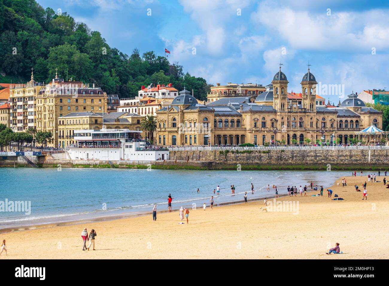 Espagne, province de Gipuzkoa, Saint-Sébastien, scène sur la Camino del Norte, chemin de pèlerinage espagnol à Saint-Jacques-de-Compostelle, site classé au patrimoine mondial de l'UNESCO, plage de Concha Banque D'Images