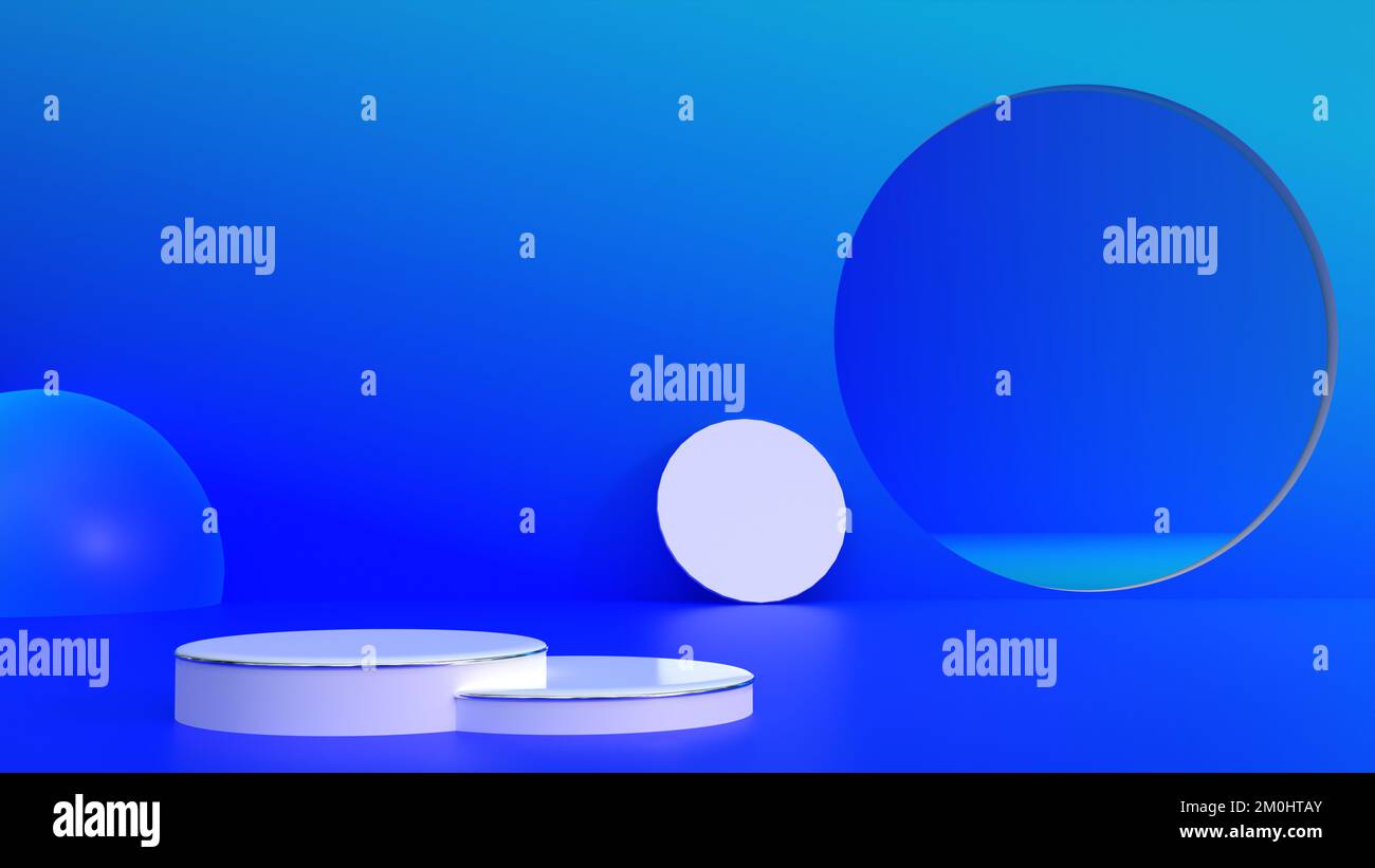 podium blanc sur mur dégradé bleu et bleu ciel 3d conception de concept d'illustration, concept pour la présentation de produits cosmétiques ou de soins de la peau et la publicité Banque D'Images