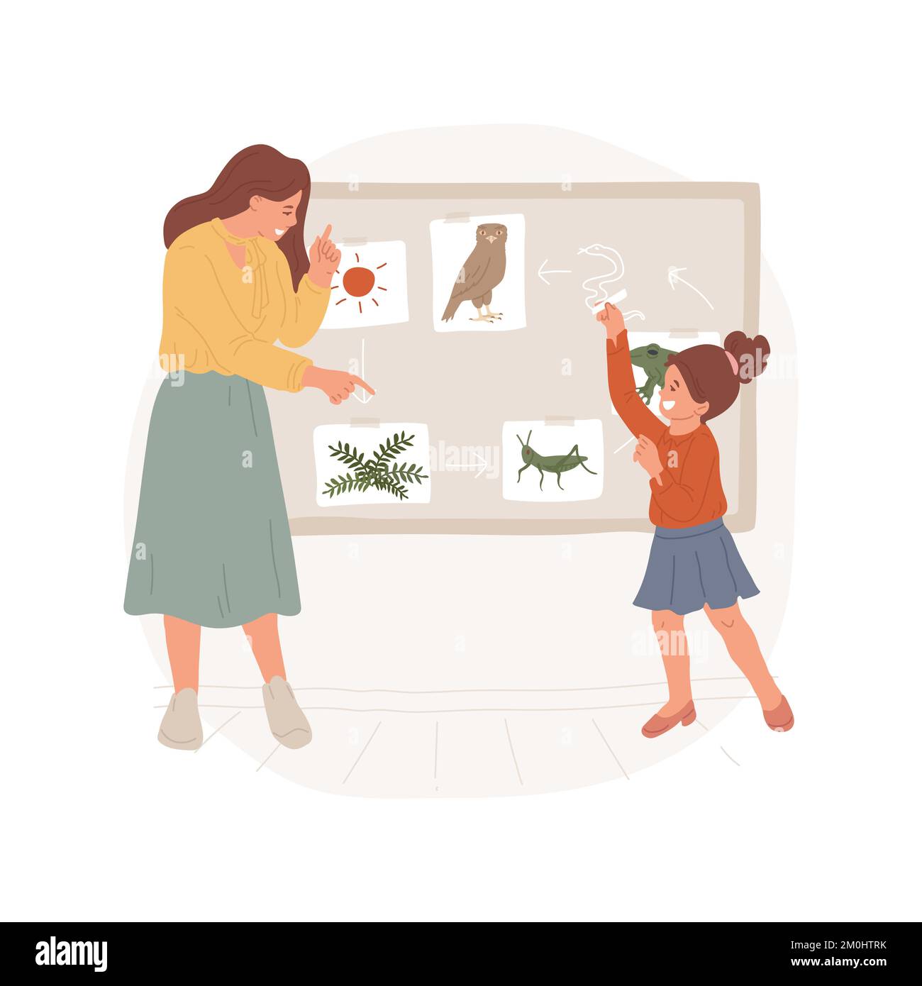 Servir de la nourriture pour les parents illustration vectorielle isolée. Les enfants mettent des assiettes sur la table, les parents heureux assis, les enfants cuisent le dîner, servant de la nourriture maison, la vie familiale vecteur dessin animé. Illustration de Vecteur