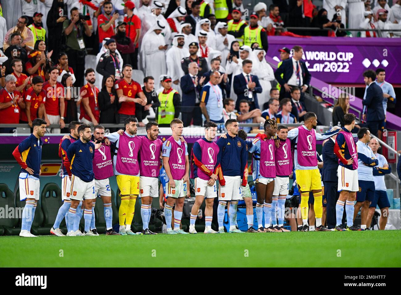 AL RAYYAN, QATAR - DÉCEMBRE 6 : équipe d'Espagne pendant la ronde de 16 - coupe du monde de la FIFA, Qatar 2022 match entre le Maroc et l'Espagne au stade de la ville d'éducation sur 6 décembre 2022 à Al Rayyan, Qatar (photo de Pablo Morano/BSR Agency) Banque D'Images