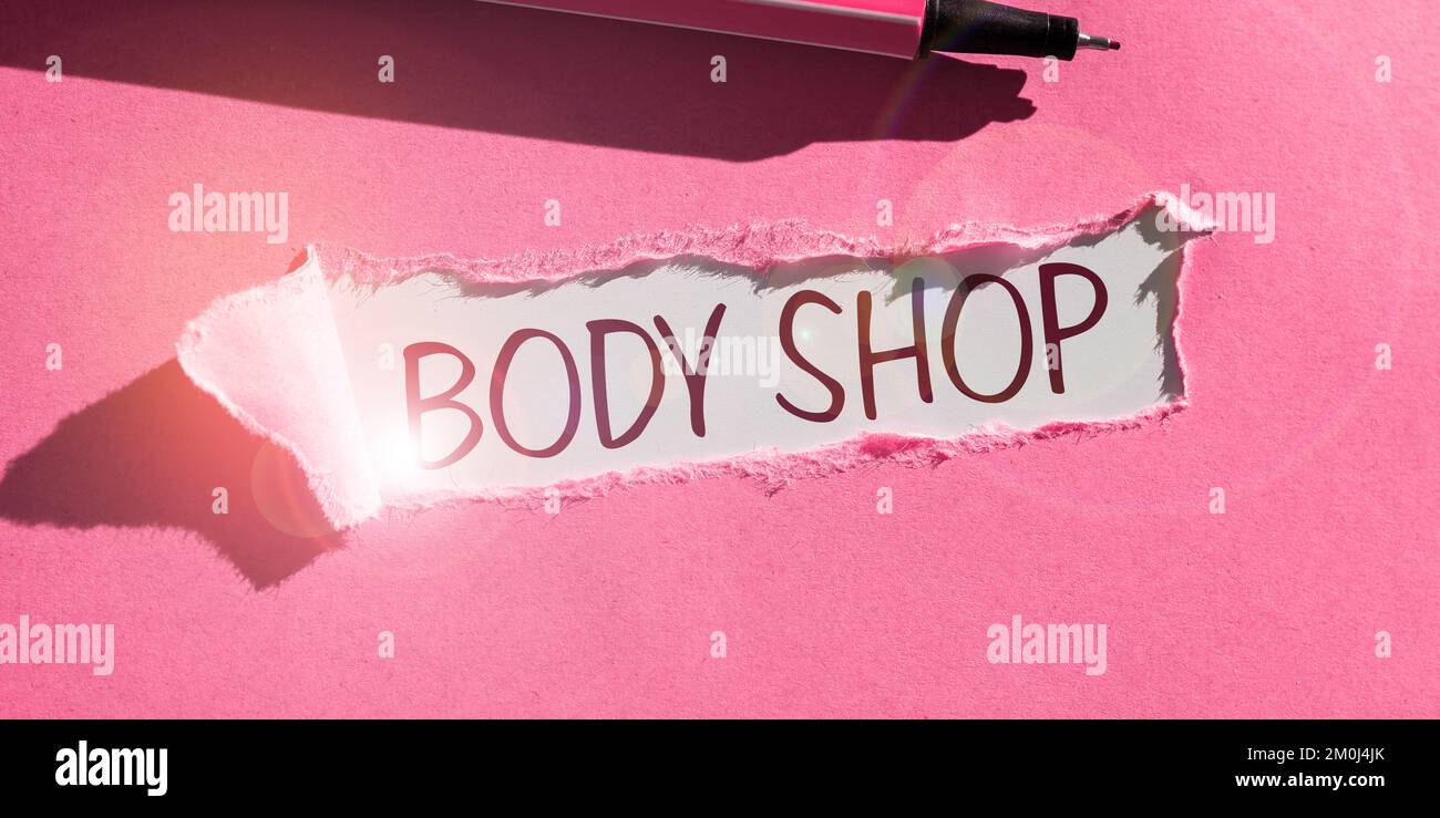 Écriture affichant le texte Body Shop. Mot pour un atelier où les carrosseries automobiles sont fabriquées ou réparées Banque D'Images