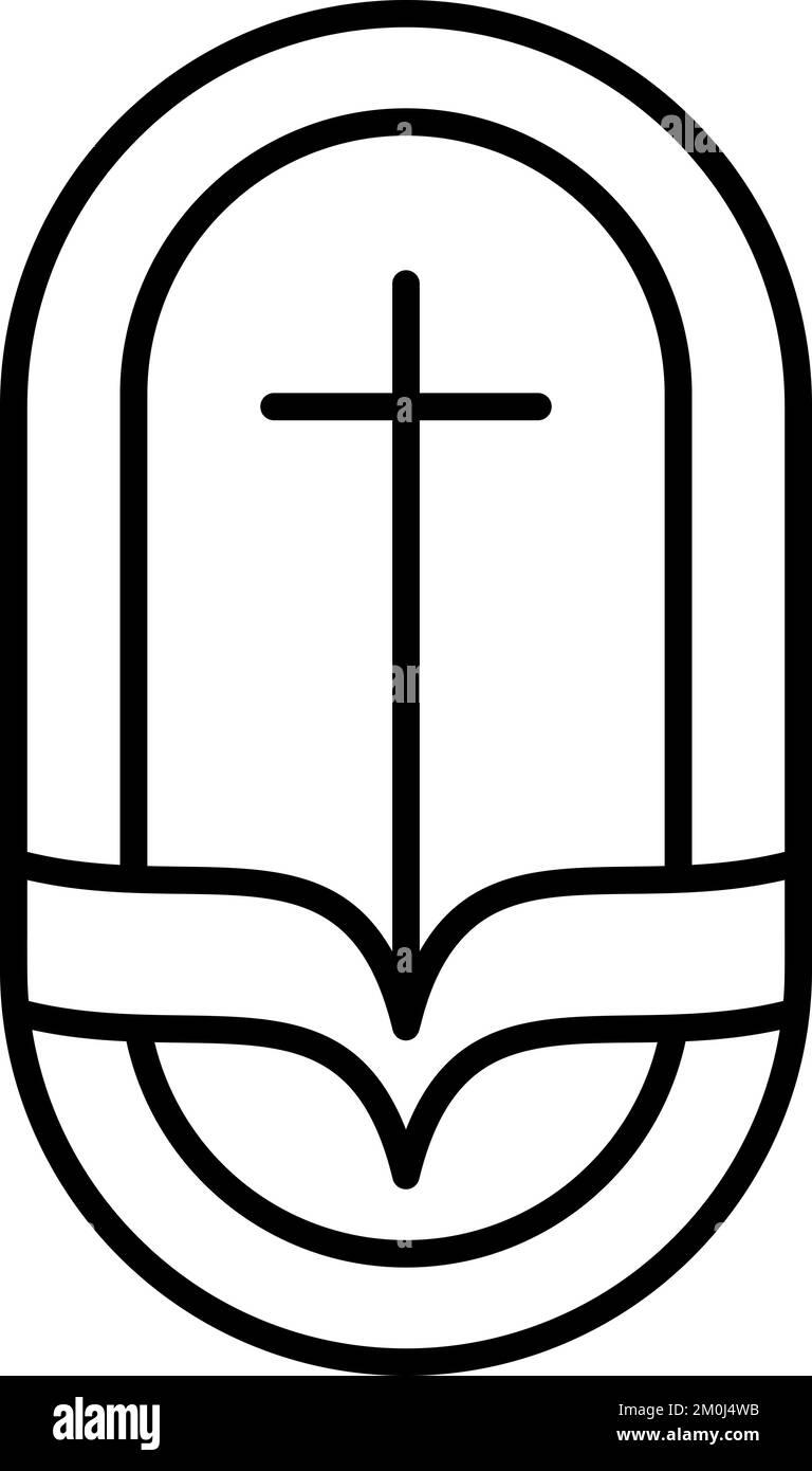 La ligne de religion croix et livre ouvert Bible dans l'église. Logo vectoriel icône Illustration isolée. Jésus Christ sur le calvaire est le christianisme central. Dieu Illustration de Vecteur