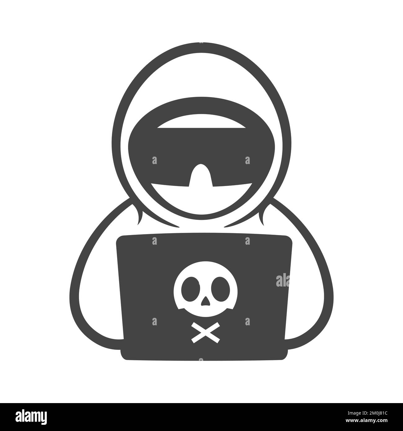 Hacker avec une icône noire pleine vecteur d'ordinateur portable. Un symbole de la cybercriminalité. Piratage de mot de passe et vol d'identité, erreurs logicielles, virus et spam. Le conc Illustration de Vecteur