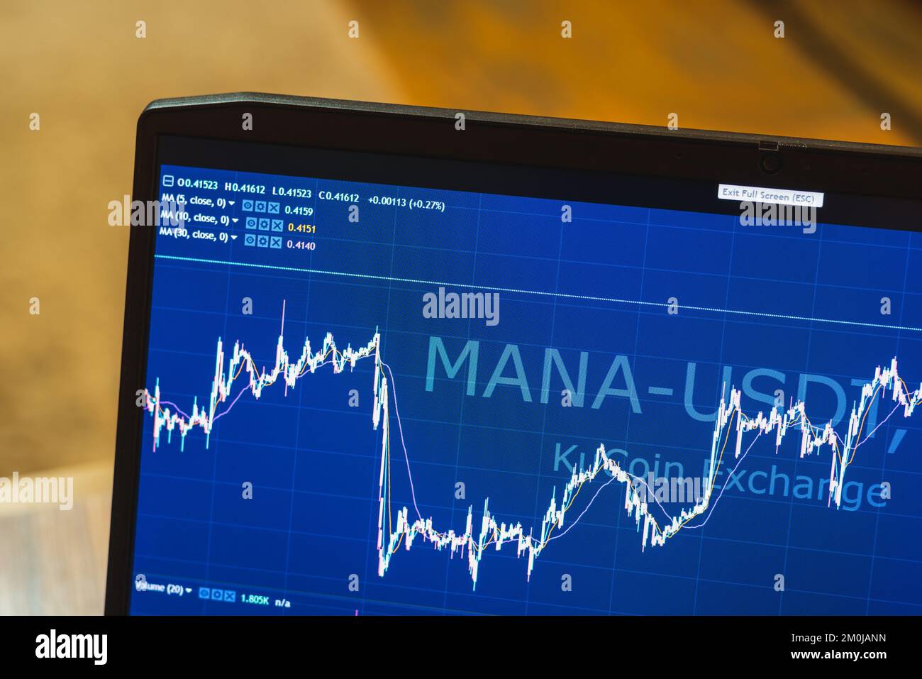 Carte en direct MANA à l'USDT sur l'échange de crypto-monnaies de Kucoin sur un moniteur d'ordinateur portable à 3 décembre 2022, à Tbilissi, en Géorgie. Banque D'Images
