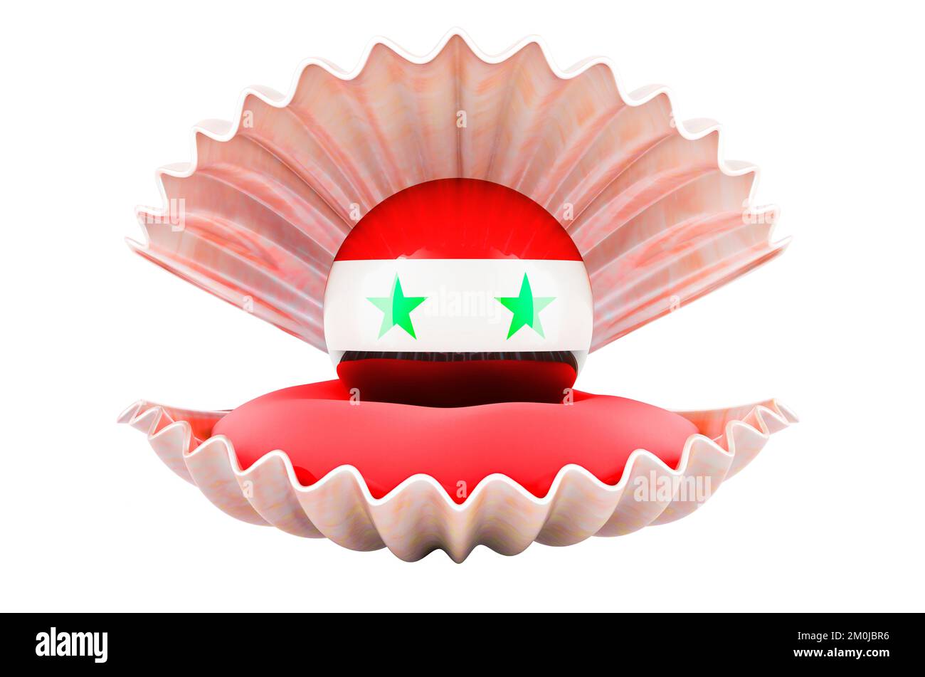 Voyage en Syrie, concept. Perle avec drapeau syrien à l'intérieur du bord de mer, 3D rendu isolé sur fond blanc Banque D'Images