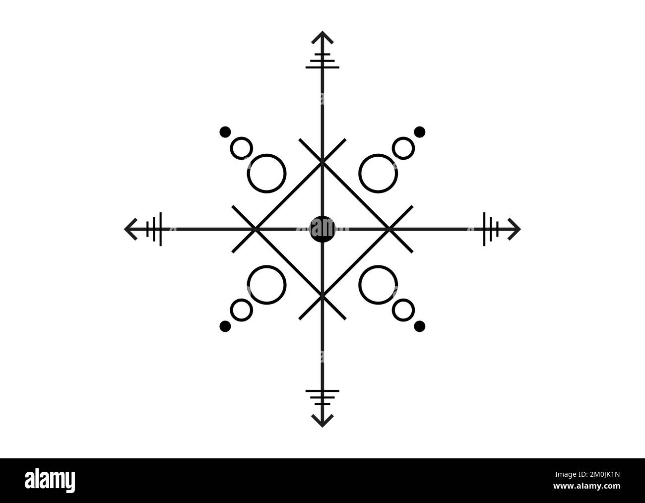 sceau sacré d'énergie puissante, sigil pour la protection avec des formes géométriques et des flèches mystiques, symbole de tatouage noir vectoriel isolé sur le backgroun blanc Illustration de Vecteur
