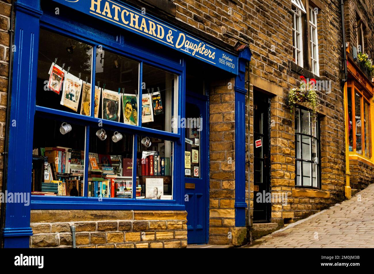 Librairie à Haworth, Angleterre avec un accent particulier sur le Brontës. Banque D'Images