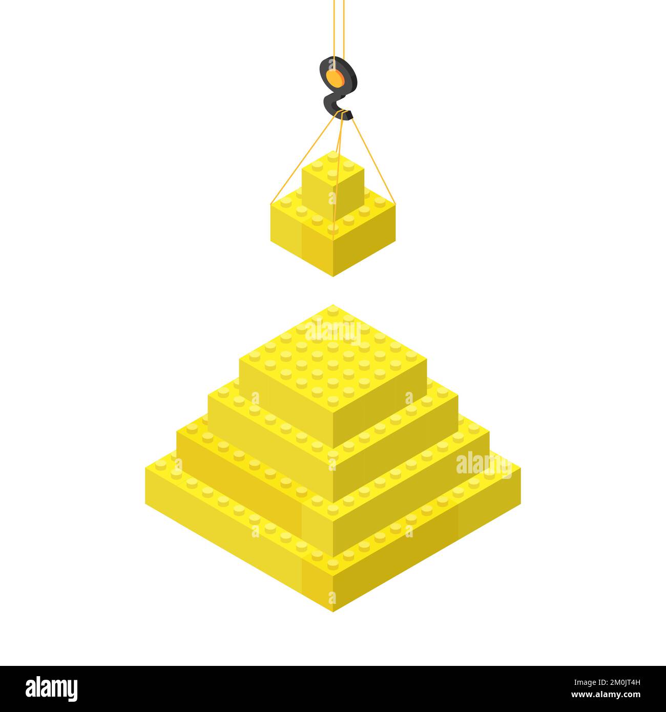 le concept de la construction d'une pyramide, blocs suspendus sur une grue. Illustration vectorielle Illustration de Vecteur
