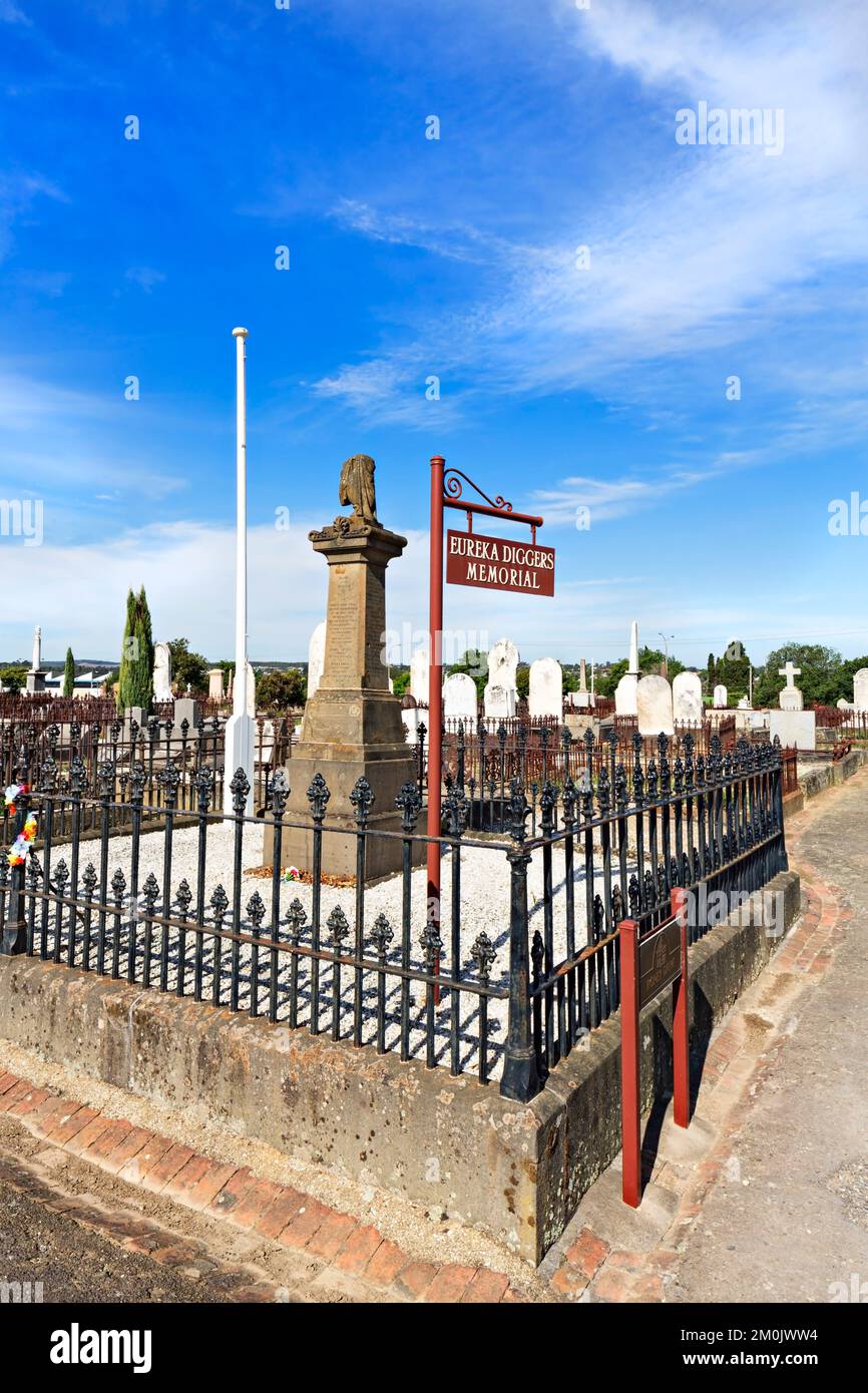 Ballarat Australie / le Mémorial des digeurs Eureka dédié aux chercheurs d'or tués lors de la bataille Eureka Stockade de 1854 à Ballarat Victoria Australie. Banque D'Images