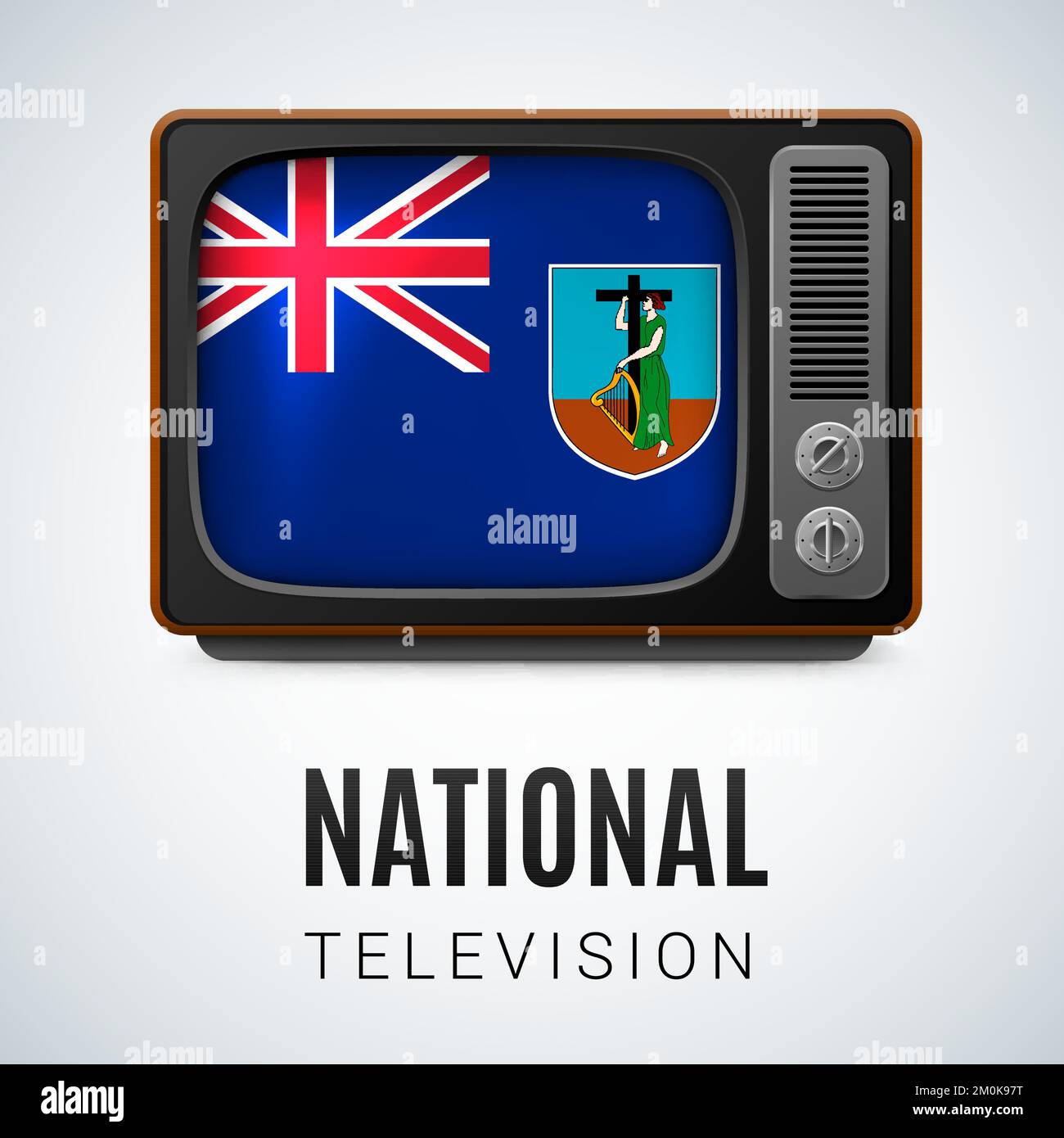Vintage TV et drapeau de l'île de Montserrat comme symbole télévision nationale. Récepteur TV avec drapeau de l'île de Montserrat. Illustration de Vecteur