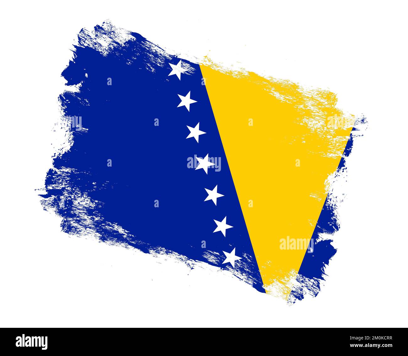 Pinceau peint drapeau de bosnie-herzégovine sur fond blanc Banque D'Images