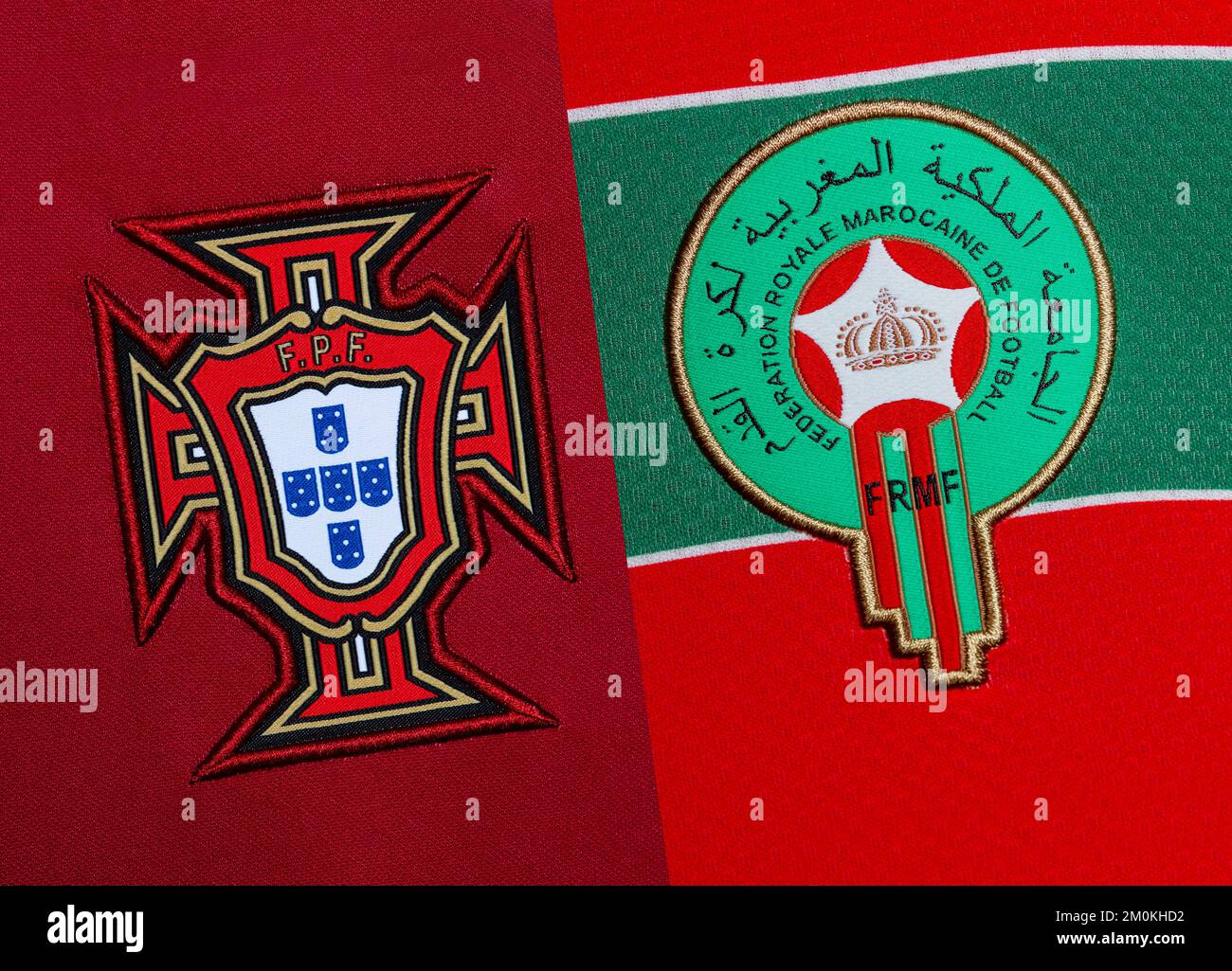 Gros plan de l'écusson de l'équipe nationale de football sur l'ensemble domicile. Coupe du monde de la FIFA, Qatar 2022 Banque D'Images