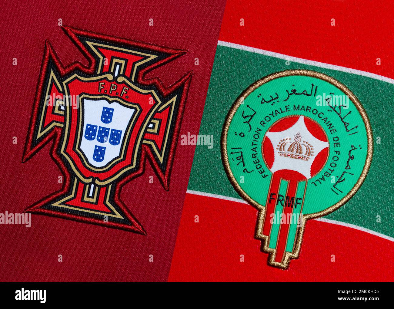 Gros plan de l'écusson de l'équipe nationale de football sur l'ensemble domicile. Coupe du monde de la FIFA, Qatar 2022 Banque D'Images